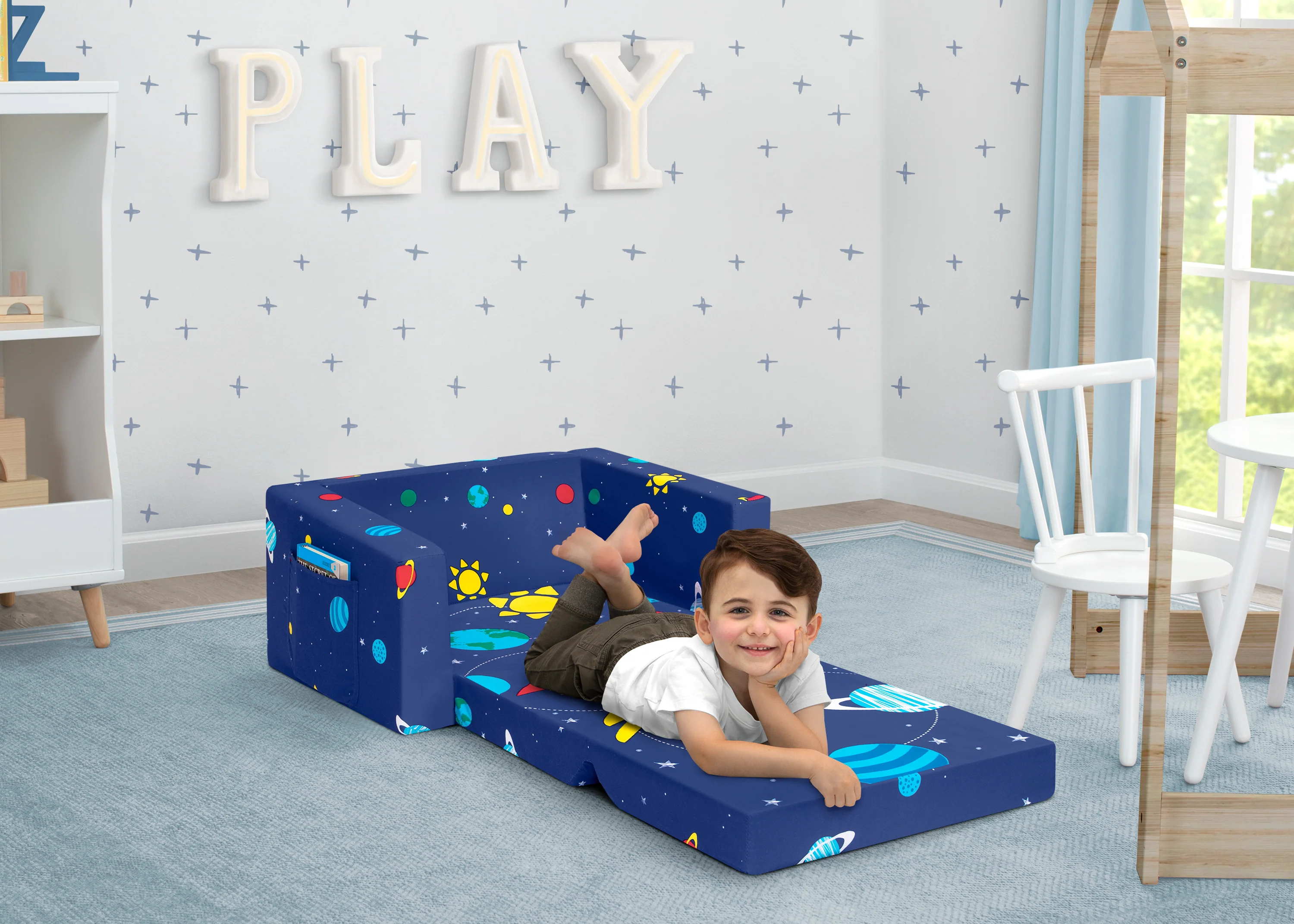 Spaceship Cozee Flip Out Chair - 2-in-1 Convertible Chair to Lounger for Kids - Image 2