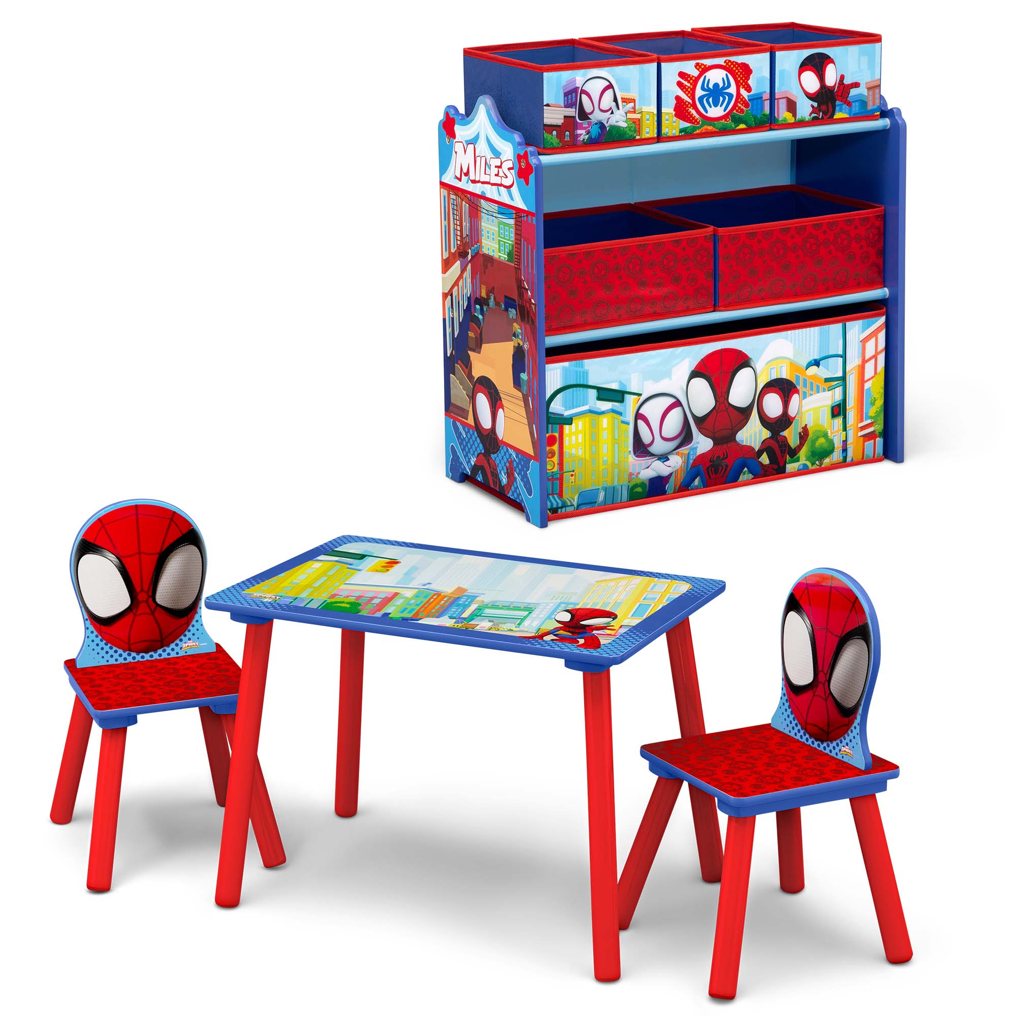Spidey and His Amazing Friends 4-Piece Toddler Playroom Set – Includes Play Table and 6 Bin Toy Organizer - Image 11