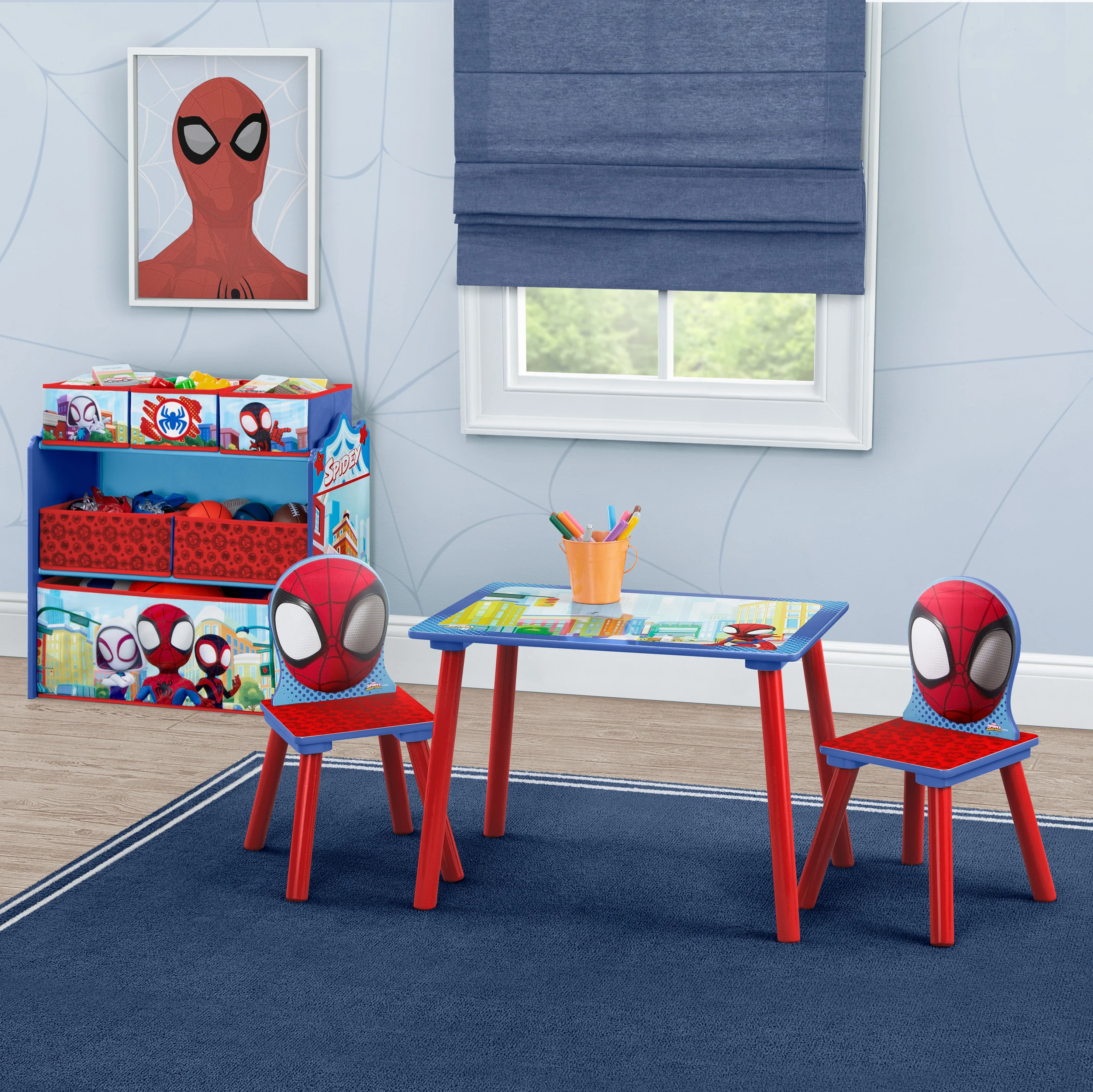 Spidey and His Amazing Friends 4-Piece Toddler Playroom Set – Includes Play Table and 6 Bin Toy Organizer - Image 13