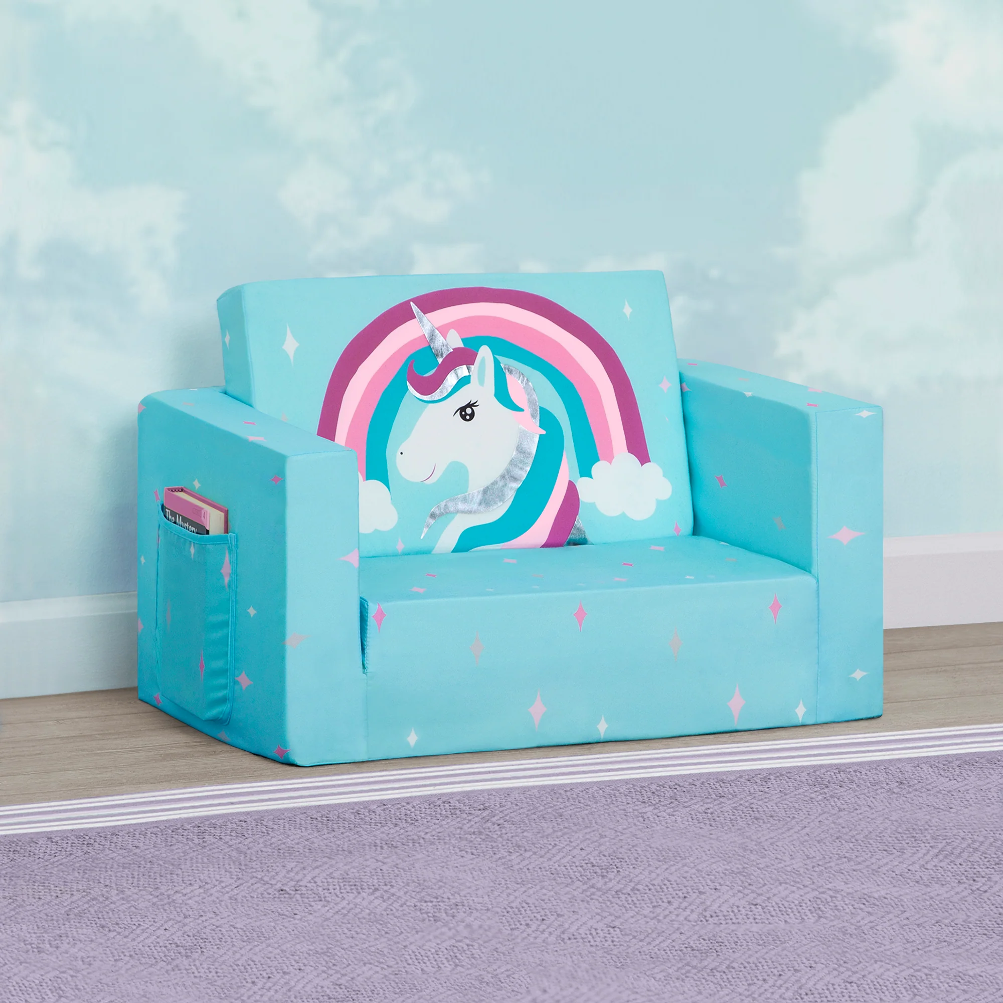 Unicorn Cozee Flip Out Chair - 2-in-1 Convertible Chair to Lounger for Kids - Image 10
