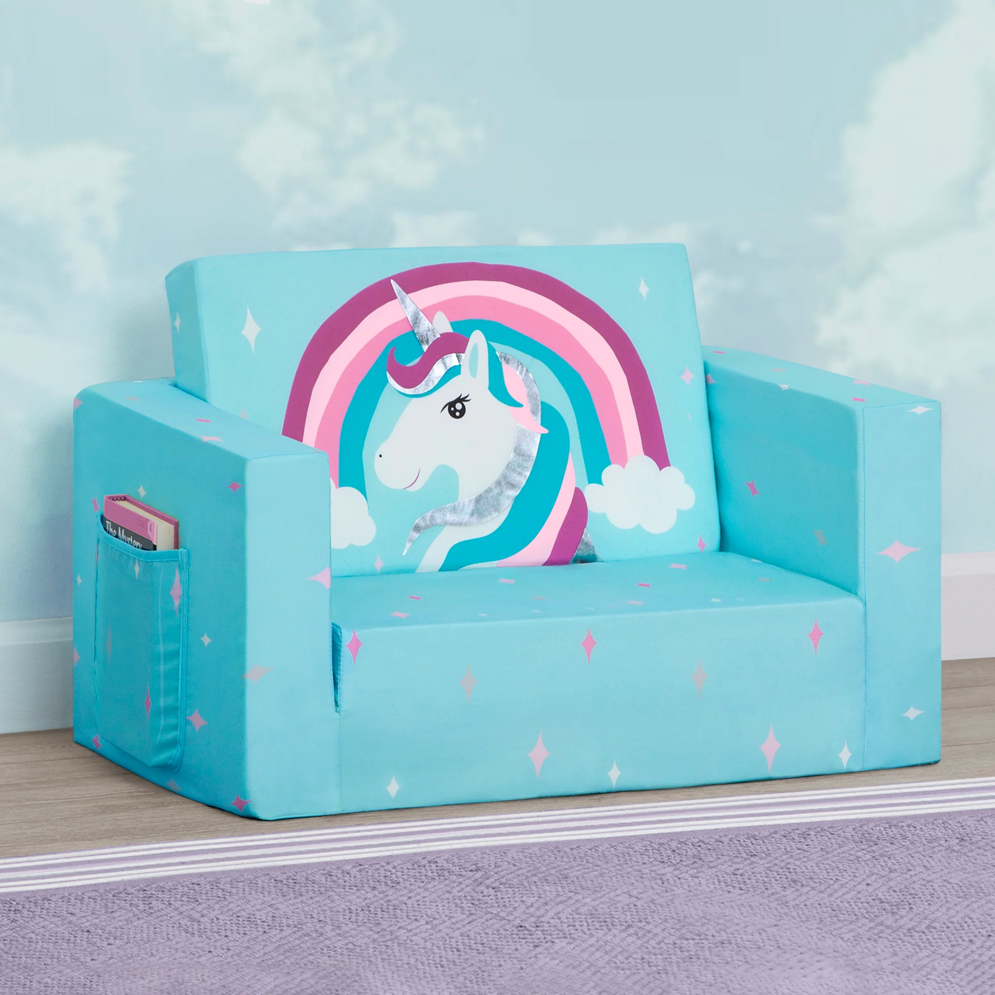 Unicorn Cozee Flip Out Chair - 2-in-1 Convertible Chair to Lounger for Kids - Image 11