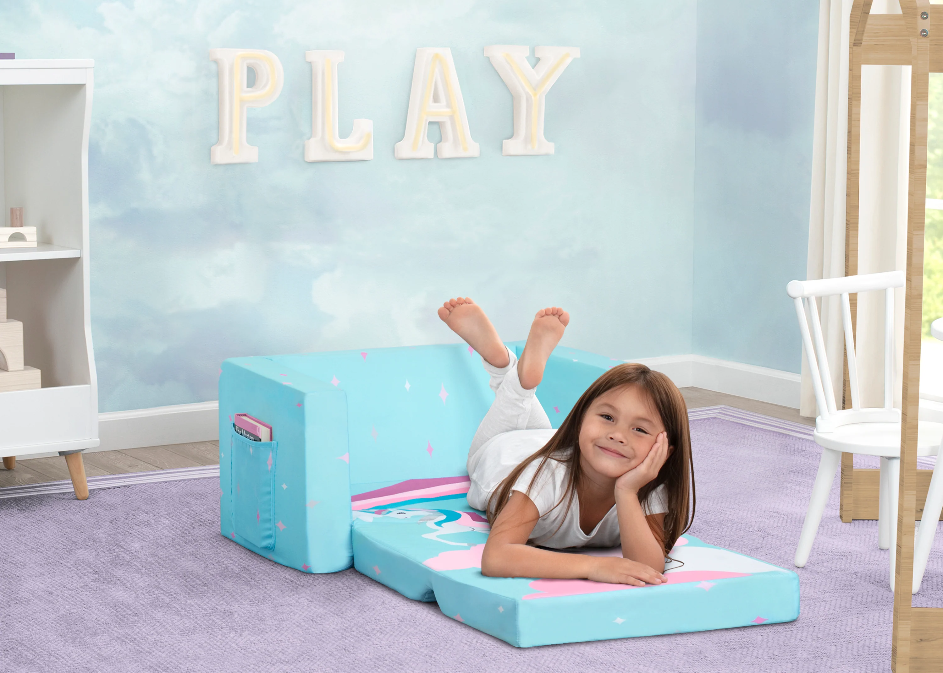 Unicorn Cozee Flip Out Chair - 2-in-1 Convertible Chair to Lounger for Kids - Image 2