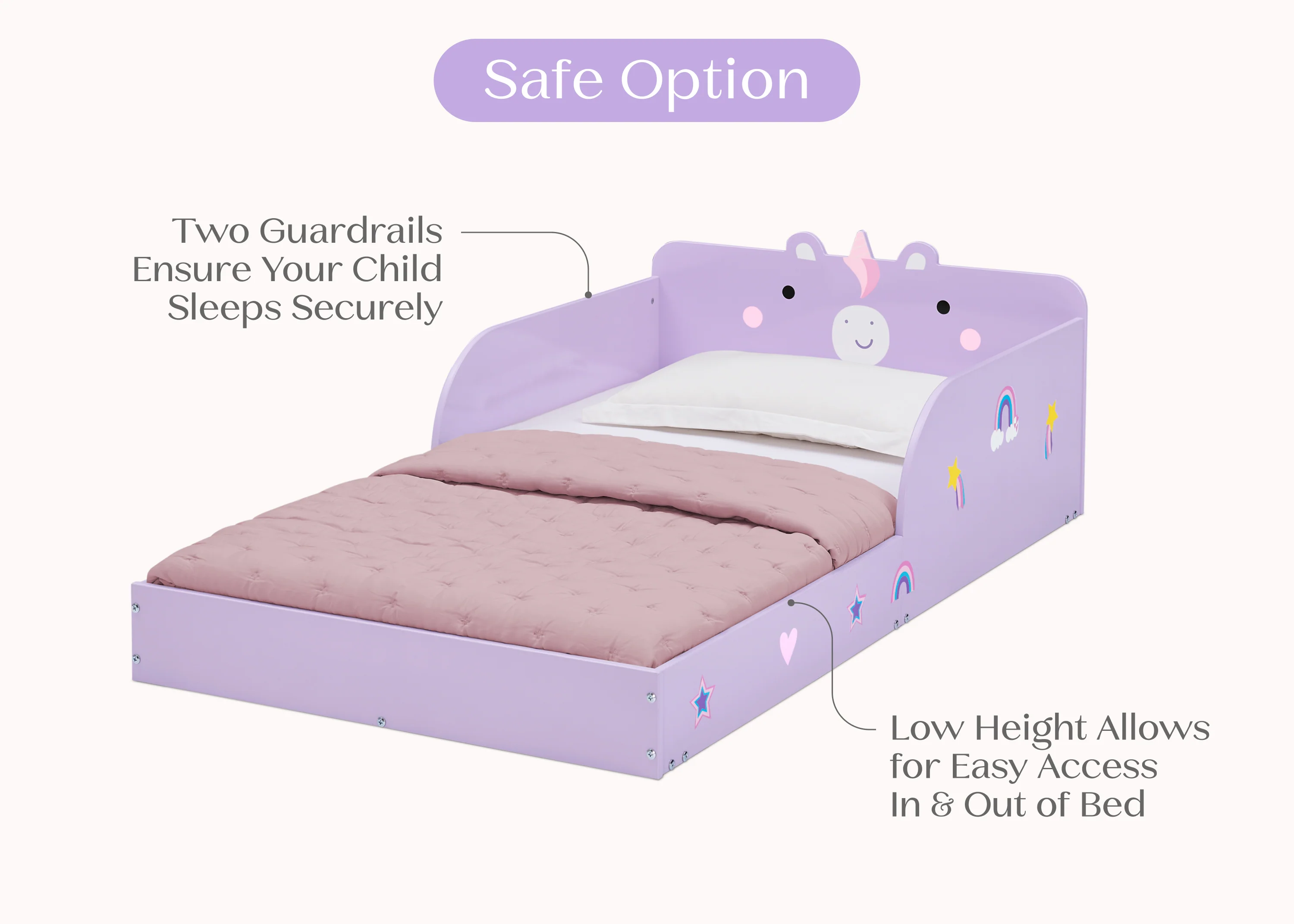Unicorn Wood Floor Toddler Bed with Reusable Stickers - Image 3