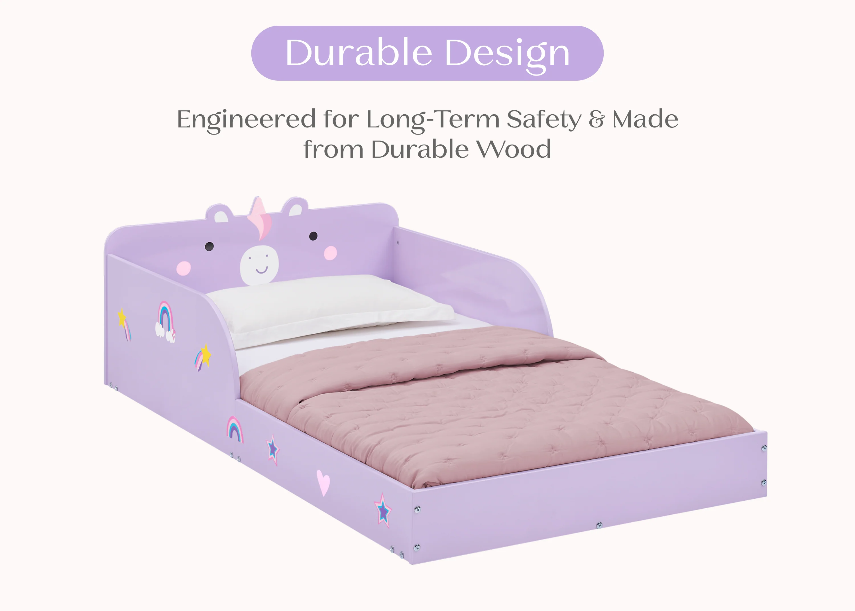 Unicorn Wood Floor Toddler Bed with Reusable Stickers - Image 4
