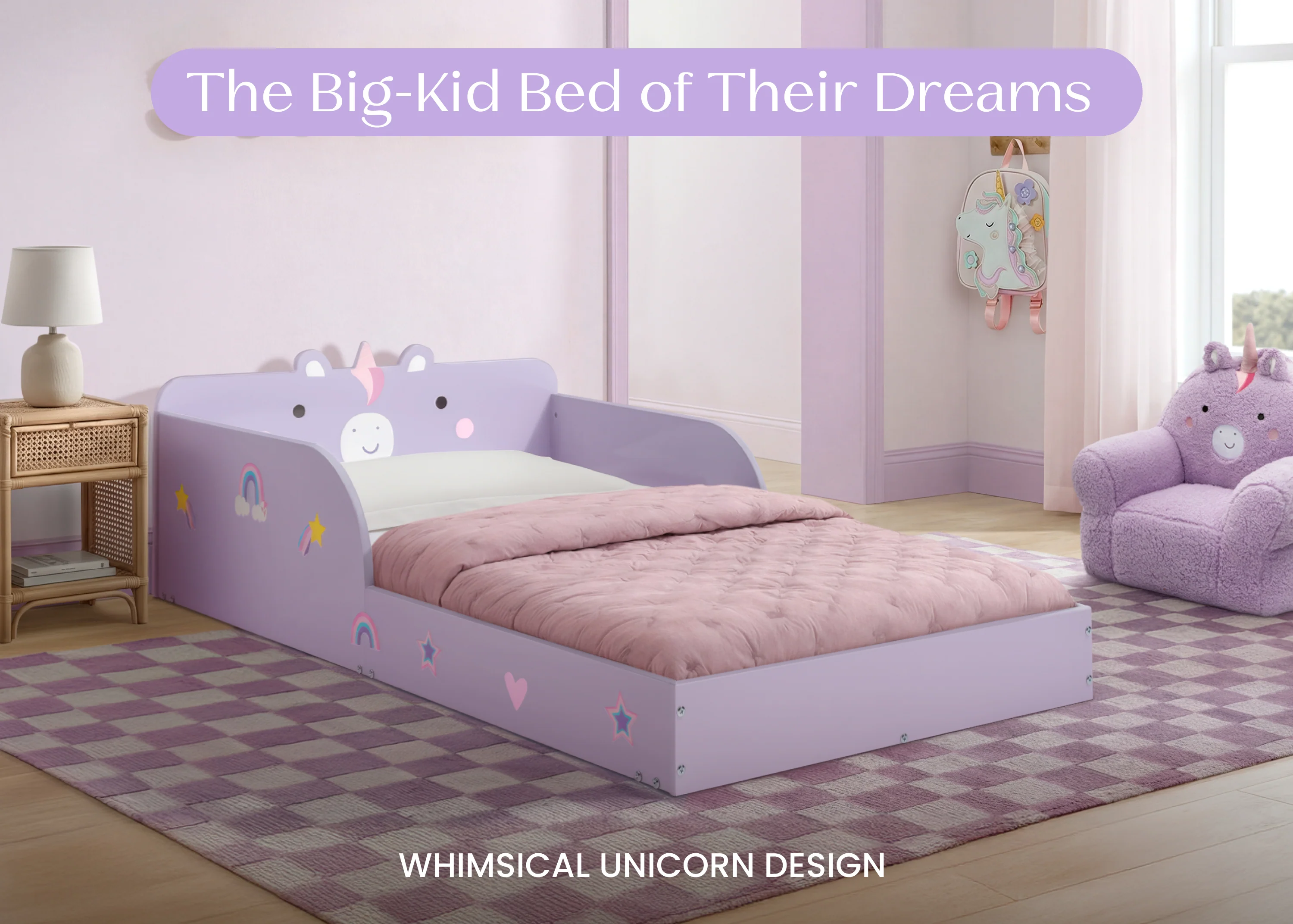 Unicorn Wood Floor Toddler Bed with Reusable Stickers - Image 5