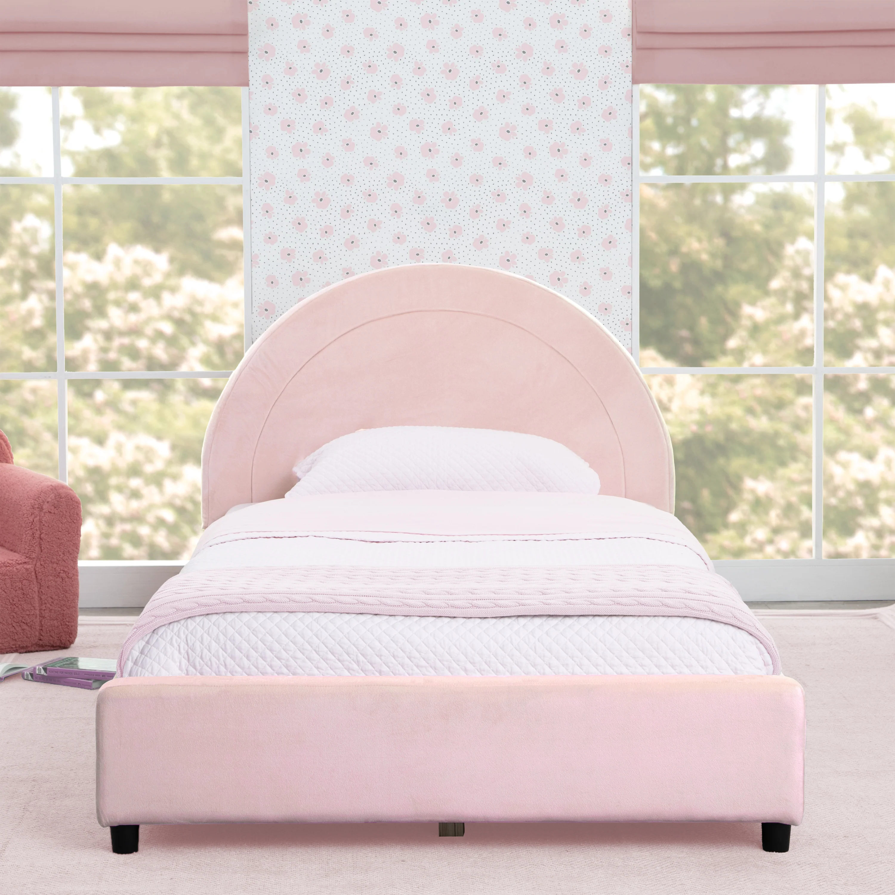 Upholstered Twin Bed with Round Headboard - Image 7