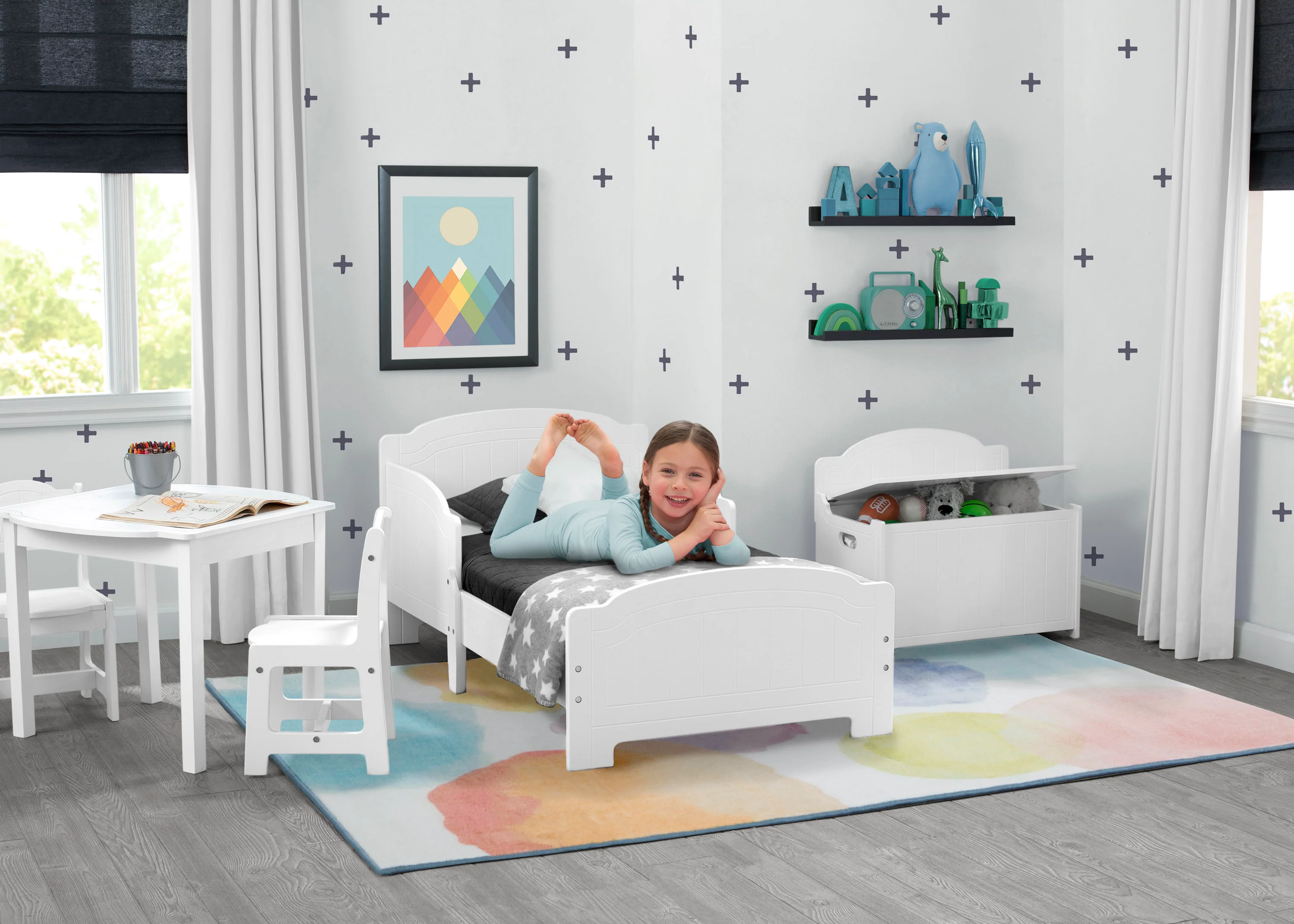 Watercolor Rectangle Area Rug for Kids, 53-Inch x 59-Inch