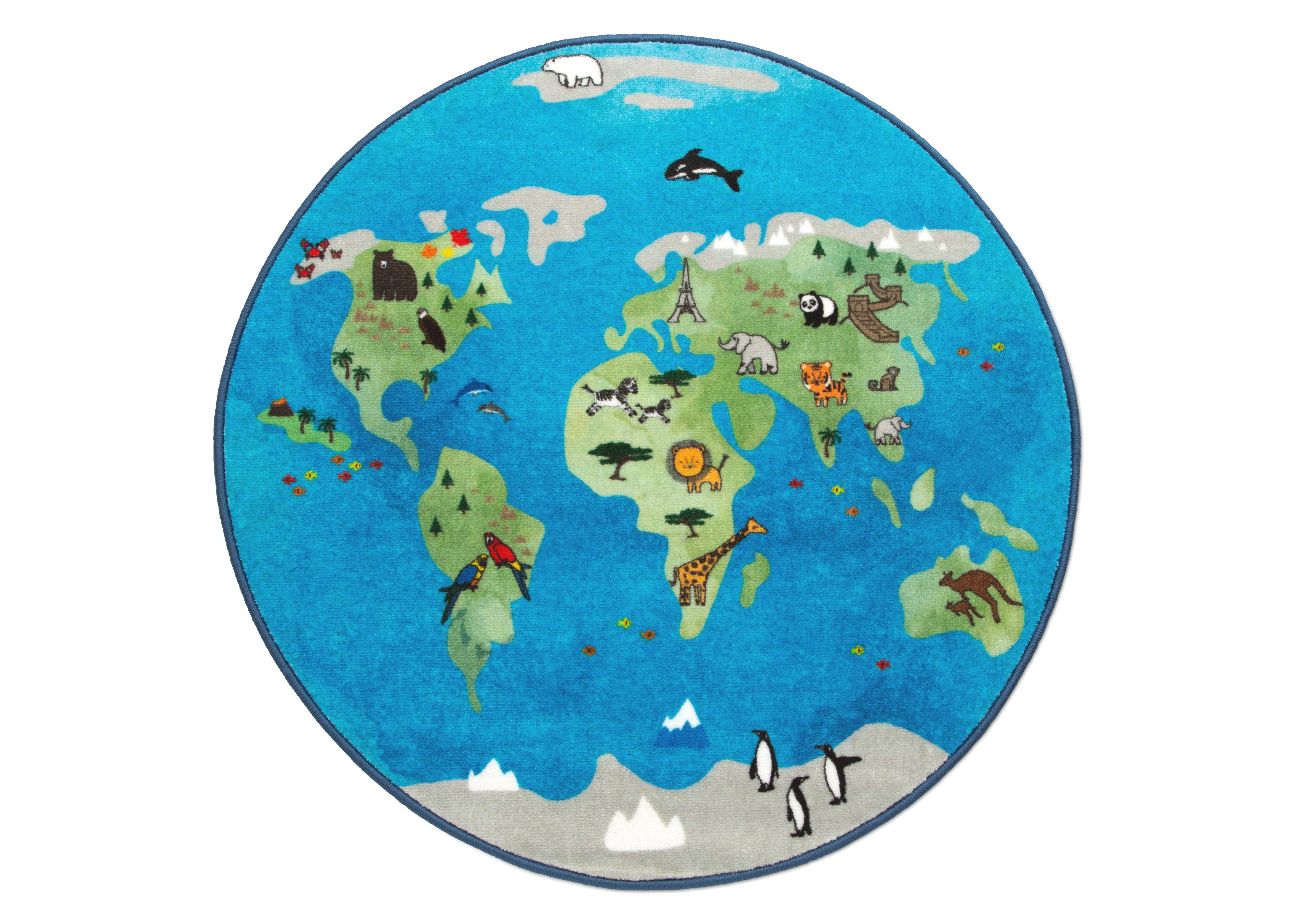 World Map Round Area Rug for Kids, 39-Inch - Image 2