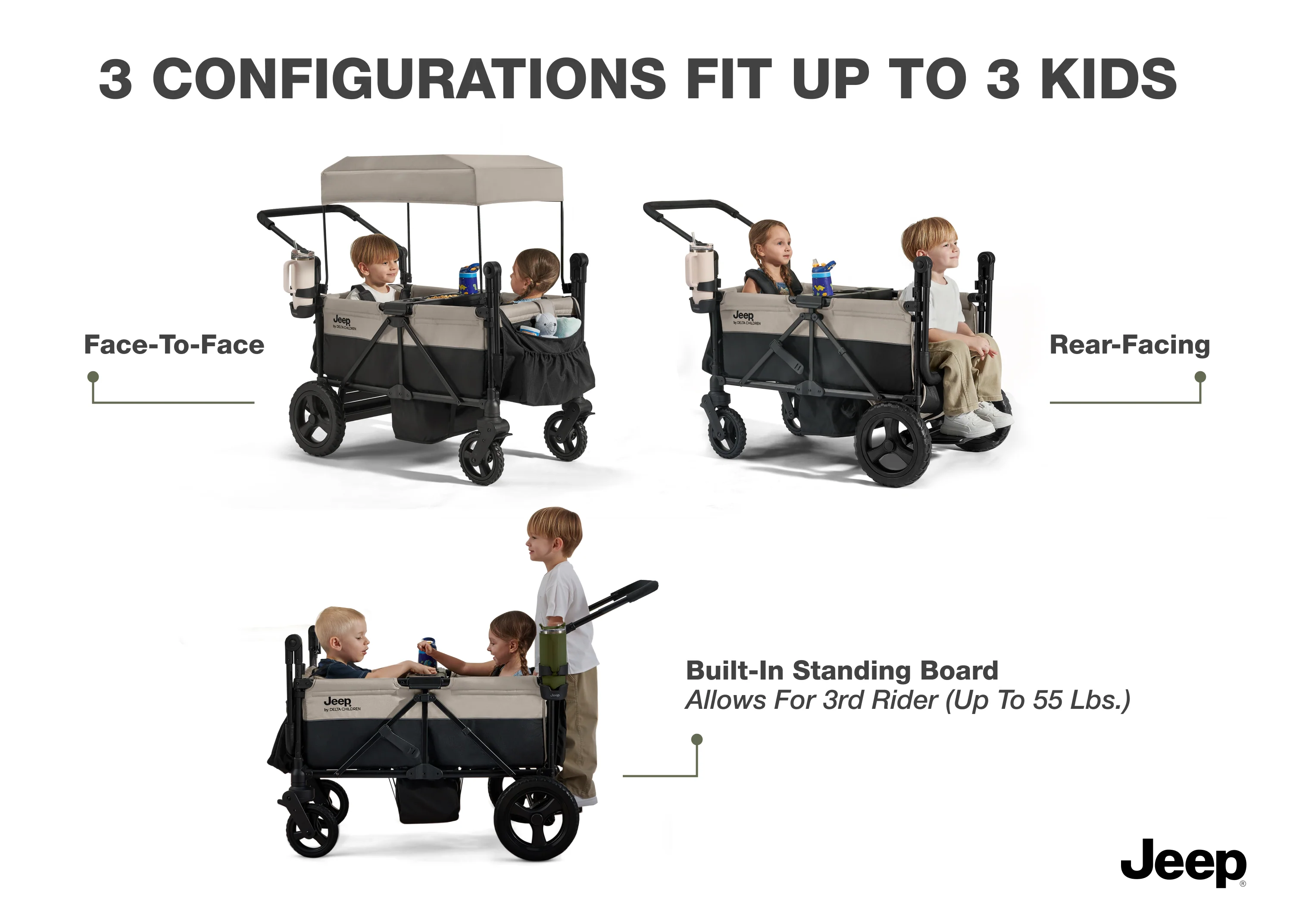 Jeep Wrangler Mojave All-Terrain 2-Seater+ Stroller Wagon with Built-In Standing Board - Image 2