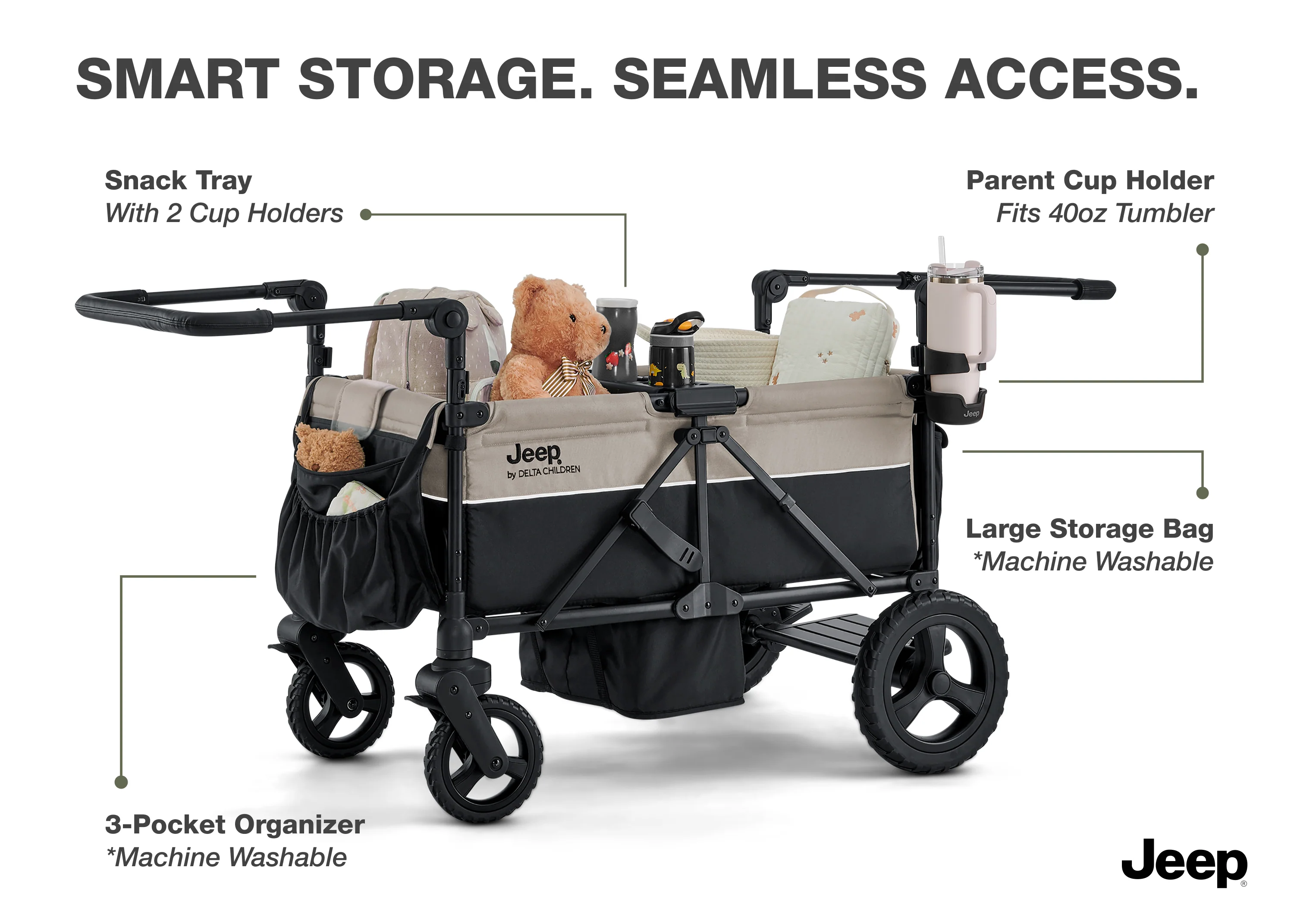 Jeep Wrangler Mojave All-Terrain 2-Seater+ Stroller Wagon with Built-In Standing Board - Image 5
